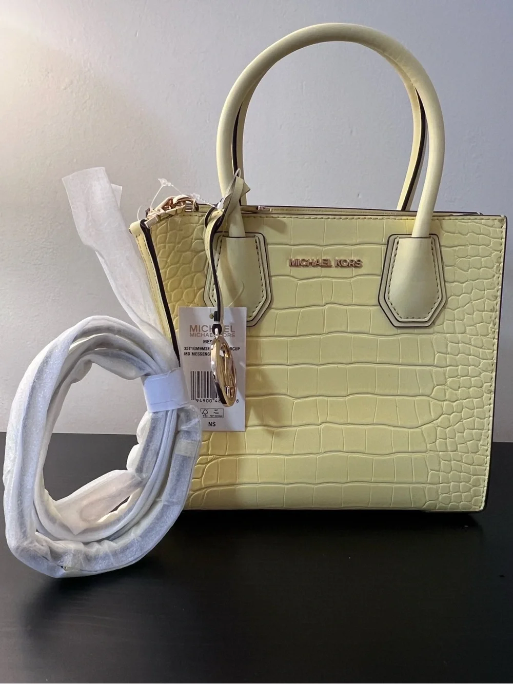 Michael Kors Pale Yellow Croc-Embossed Crossbody Satchel